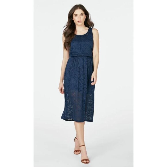 JustFab New Navy Blue Lace Sleeveless Midi Dress Size 2X 18 20 Wedding Plus Size - Picture 8 of 8
